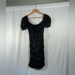 Hello Molly Size 4 Black Sequins Dress Scoop Neck Cinched Sexy Lined Mini